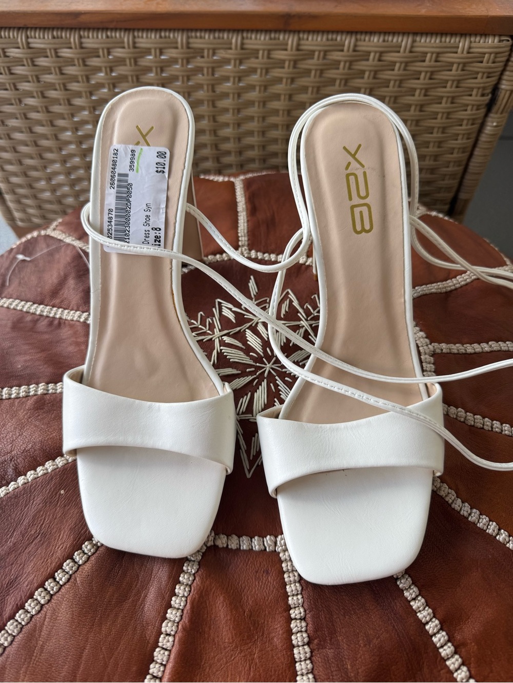 X2 White Square-Toe Strappy Heeled Sandals